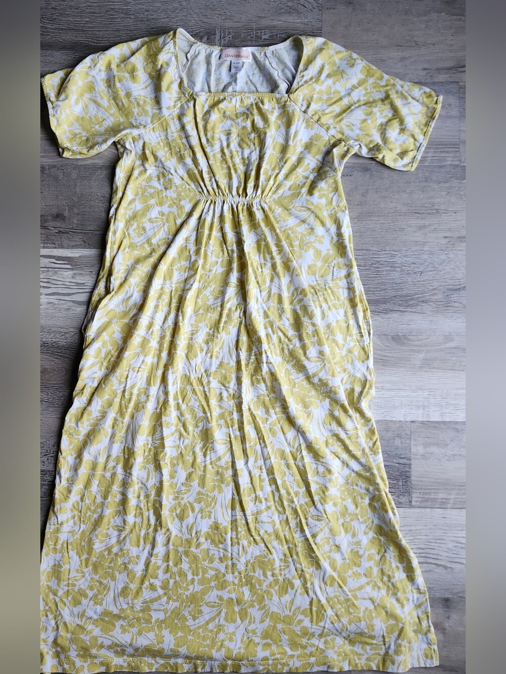 Stan Herman Yellow Floral Cotton Midi Dress Cottagecore Prairie Small
